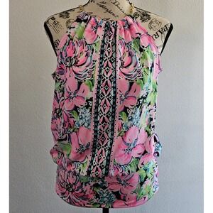 Lilly Pulitzer Bowen Top Women XS Pink Floral Chain Link Tropical Beach Resort